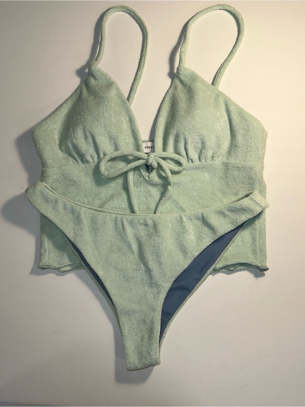 Something Navy Terry Crop Bralette Bikini Set — Mint Size S